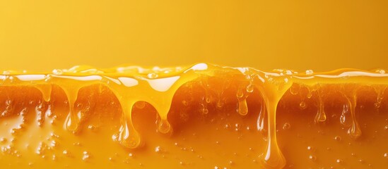 Canvas Print - Closeup of orange juice pouring over a yellow background.