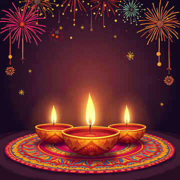 Creative Happy Diwali festival of light background with Diya lamp card design with space text by Ai