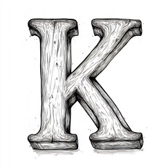 Poster - Letter K in a simple handdrawn design with a black outline on a white background Perfect for kids to color and learn the alphabet
