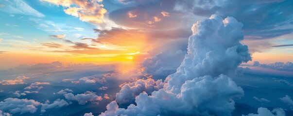 Wall Mural - beautiful cumulus clouds at sunset in the panoramic blue sky