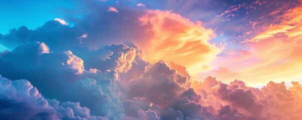 Wall Mural - beautiful cumulus clouds at sunset in the panoramic blue sky