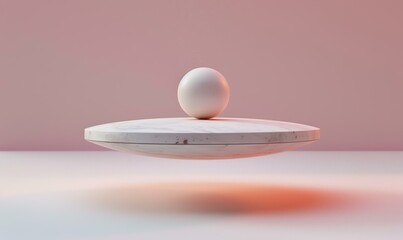 Sticker - A white sphere rests atop a round, marble platform. AI.