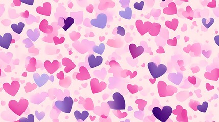 Canvas Print - Vector pattern of heart-shaped confetti, flat design style, pastel pink and purple colors, minimalist approach, clean lines, various sizes, modern look, hd quality, seamless flow. --ar 16:9 --tile