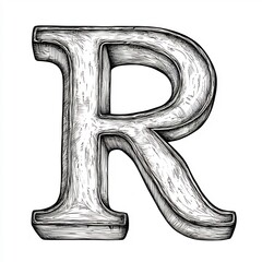 Poster - Letter R in a basic black outline on white background Handdrawn for kids to color and practice the alphabet