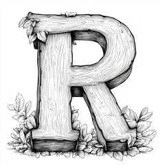 Fototapete - Letter R in a basic black outline on white background Handdrawn for kids to color and practice the alphabet