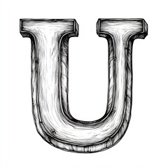 Poster - Letter U in a simple handdrawn black outline on a white background perfect for kids to color and learn the alphabet