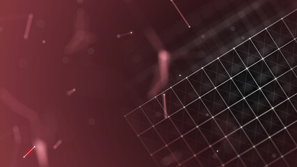 Leinwandbilder - 3D cube of lines and dots. Wireframe polygonal element on dark background. Science and technology. 3d rendering