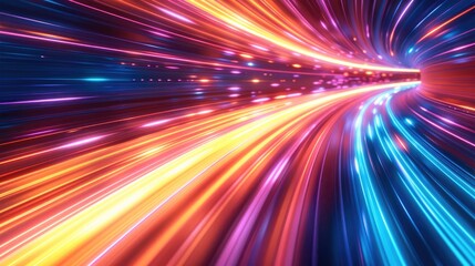 Poster - Abstract background, glowing long exposure and speed effect. orange, white, red and blue neon lights on a black background, simple lines.