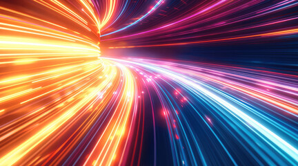 Aufkleber - Abstract background, glowing long exposure and speed effect. orange, white, red and blue neon lights on a black background, simple lines.
