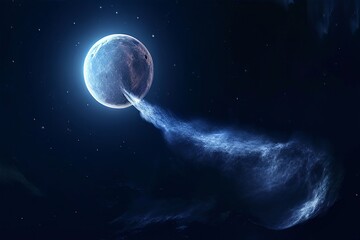 cometary moon a moon with a long icy tail shedding particles as