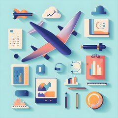 Poster - Flat Design Airplane  Cloud  Charts  and Data Analysis Icons