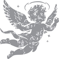  Angel with a wings. Cherub silhouette. Valentine's day. Love symbol. Vector illustration.