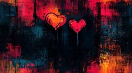 Sticker - Abstract pattern of heart-shaped locks and keys, bold colors, dark background, expressive brush strokes, dynamic composition, modern art style, hd quality, textured look. --ar 16:9 --tile