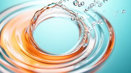 Poster - a close up shot of two liquids mixing in a beaker, creating a swirling vortex and changing colors, e