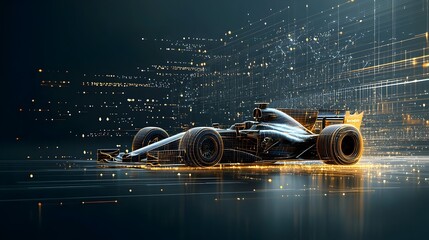 Leinwandbilder - Glowing mesh lines forming a sleek futuristic racing car zooming through a dynamic light streaked track with a sense of speed and motion  This digital