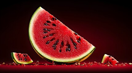 Poster - A captivating cross section of a watermelon revealing a symmetrical star shaped pattern formed by the seeds within the juicy red flesh