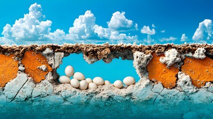 Aufkleber - A detailed cross section view of a sea turtle nest revealing the intricate layers of sand above the hatching eggs below