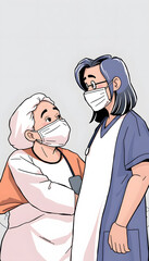 Talking with patient isolated with white highlights, png