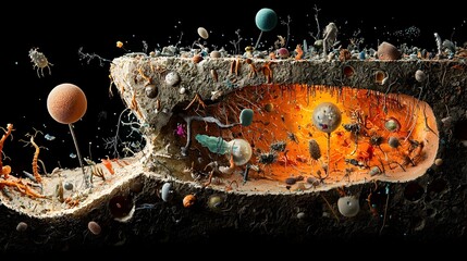 Poster - Captivating Cross section of a Thriving Coral Reef Ecosystem Showcasing the Intricate Symbiosis and Biodiversity of Vibrant Marine Creatures