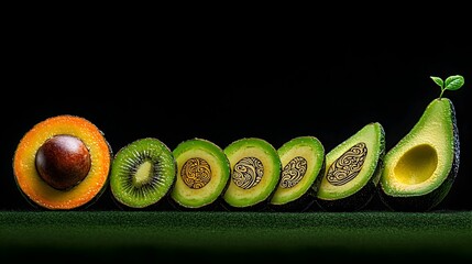 Aufkleber - Captivating Slice Showcases the Intricate Spiral Patterns Concealed within an Avocado Seed Highlighting the Natural Beauty and Geometry of this Nutritious Superfood Ingredient