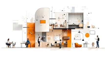 Aufkleber - Collaborative Workspace Freelancers Thriving in a Dynamic Co working Environment with Desks Meeting Rooms and Modern Furnishings to Foster Creativity and Productivity