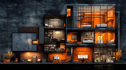 Poster - Comprehensive View of a Modern Law Firm s Interior Showcasing Negotiation Rooms Research Libraries and Various Legal Office Spaces for Professional Practices