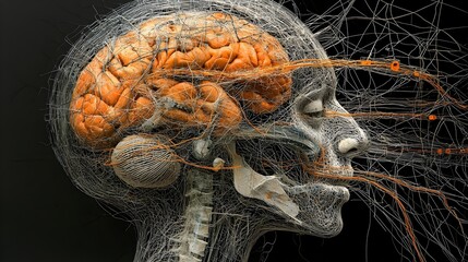 Leinwandbilder - Cross section of the brain as a web showcasing the intricate network of tangled thoughts and clear pathways that comprise the complex and fascinating human mind