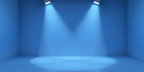 Wall Mural - Two spotlights illuminate a blue studio backdrop.