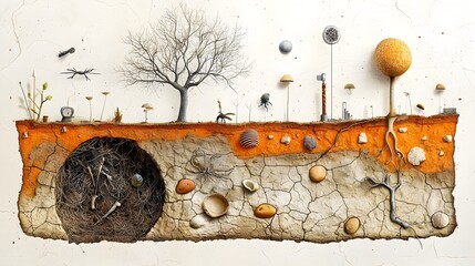 Poster - Detailed Cross section of Soil Layers Showing Topsoil Bedrock and Intricate Plant Root System in the Natural Underground Environment