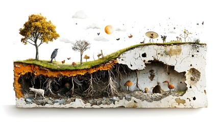 Aufkleber - Detailed cross section showcasing the intricate balance and interconnectedness of an ecosystem with both underground and aboveground elements coexisting and supporting each other