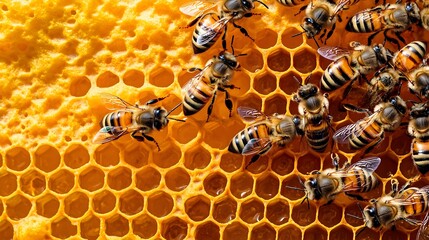 Poster - Detailed cross section view of a honeybee hive showcasing the complex and intricate hexagonal cell structure that houses the honey storage and other vital elements of the hive s internal architecture