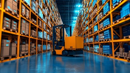 Fototapete - Detailed cross section view of a modern logistics warehouse facility showcasing the efficient organization of inbound and outbound shipping areas storage systems