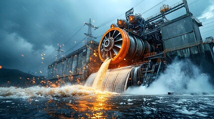 Poster - detailed cutaway diagram showcasing the inner workings of a hydroelectric dam illustrating how water