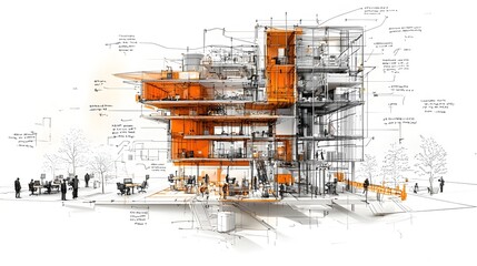 Poster - Dynamic Cross Section of an Investment Bank s Hub Showcasing Trading Desks Analyst Offices and Client Meeting Rooms in a Sleek Corporate Setting