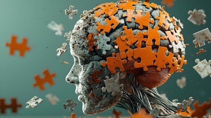 Poster - Fragmented Brain Puzzle Pieces Revealing the Complexity of Cognitive Processes and the Potential for Loss or Confusion in the Mind s Inner Workings