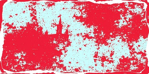 Poster - Abstract castle silhouette against a red and blue splatter background.