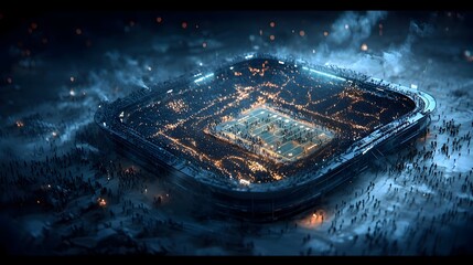 Poster - a futuristic football stadium with a mesmerizing display of interactive light trails that dynamicall