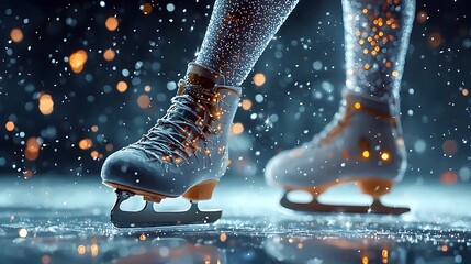 Poster - a mesmerizing digital depicting a glowing mesh figure skating trail with vibrant star patterns illum