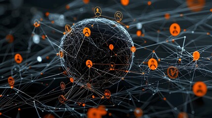 Fototapete - Abstract background of interconnected glowing mesh outlines representing the digital connections and data flow within social media networks  Concept of modern technology communication