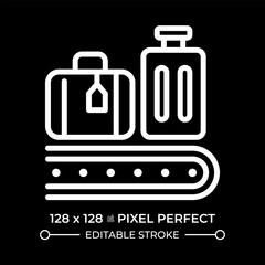 Poster - baggage service white linear icon for dark theme. luggage on conveyor belt. transporting and sorting