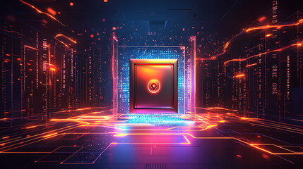 Leinwandbilder - Exploring a futuristic digital tunnel with glowing neon elements a journey through a vibrant technological landscape