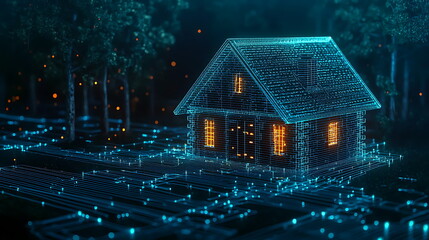 Aufkleber - Exploring a futuristic home a dazzling representation of technology and design illuminated by glowing elements in a digital landscape