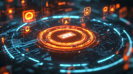 Poster - Exploring the future a glimpse into innovative technology interfaces with dynamic glowing elements enhancing digital experiences
