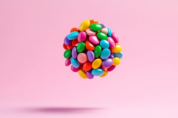 Poster - Colorful candy ball with many different colored candies. The candy ball is floating in the air