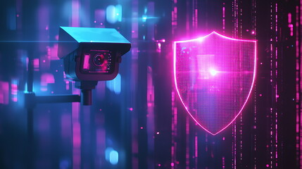 Fototapete - Advanced surveillance technology the integration of digital shields with monitoring systems in modern security solutions