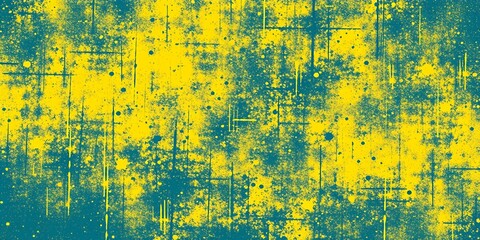 Sticker - Abstract yellow and teal splatter pattern.