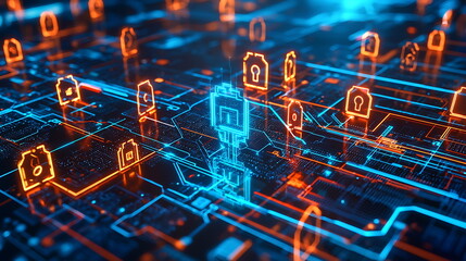 Leinwandbilder - Exploring the intersection of digital circuitry and security icons a visual representation of modern cybersecurity dynamics