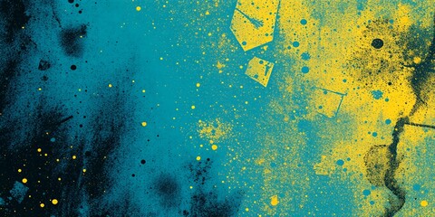 Canvas Print - Abstract blue, yellow, and black splatter paint.