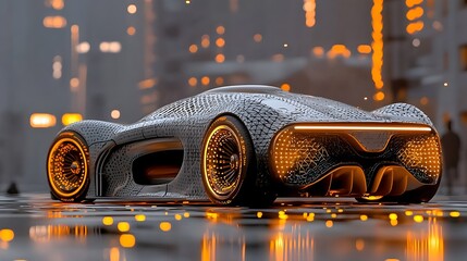 Poster - Futuristic Mesh Pattern of Autonomous Vehicle with Glowing Sensors and Sleek Design  Innovative Transportation Technology Concept with Automation Digitalization and Advanced Engineering