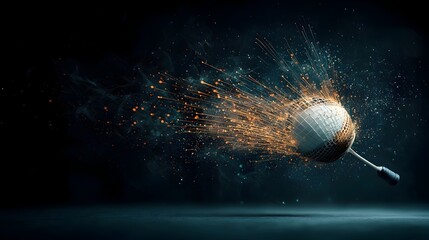 Poster - Glowing and dynamic lines of a badminton shuttlecock in motion leaving a luminous light trail behind it  Abstract digital graphic with a futuristic modern and energetic atmosphere